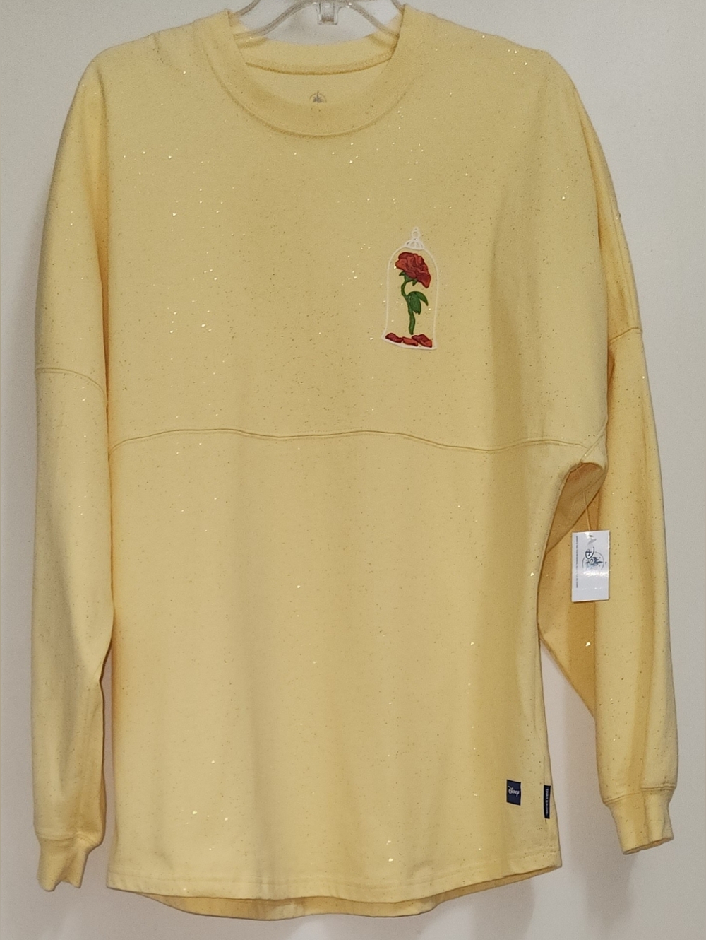 *NEW RARE HTF* Beauty and The Beast Enchanted Rose Yellow Glitter Spirit Jersey